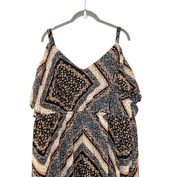 Torrid Bandana Floral Print Cold Shoulder Black Boho Ruffl Chiffon Dress Plus 4X - Picture 4 of 8